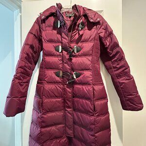 Women's Express Plum/Burgundy Long Down Puffer Jacket size S Small